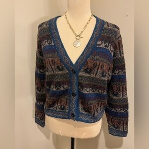 Baby Alpaca Multicolor Patterned Cropped Alpaca (fiber of the Gods) Cardi, Small